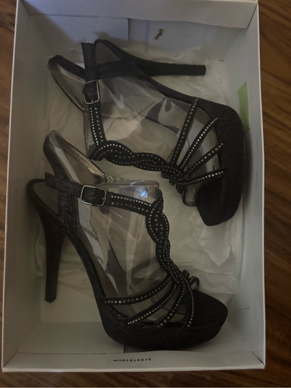Adrianna Papell Black Rhinestone Strappy Stiletto Sandals